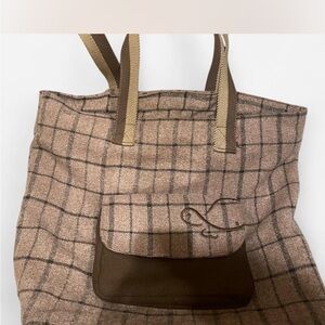 Carpisa Brown Plaid Zip-Top Tote Bag